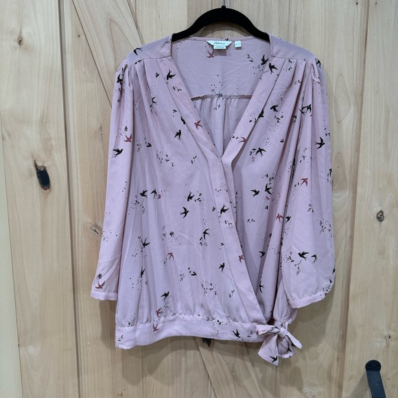 Reitmans The Short cut bird print blouse Size XXL Pink side tie Shirt 2X - Picture 2 of 14